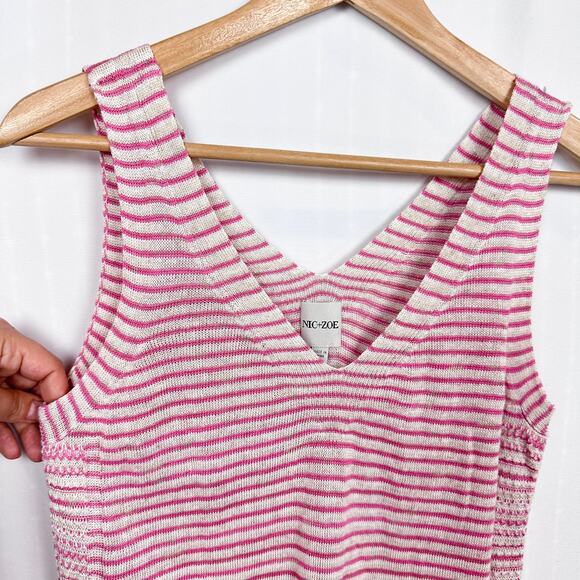 Nic + Zoe Sweater Tank Size XS Mariposa Linen Blend Cream Pink Stripes Coastal - Picture 3 of 9